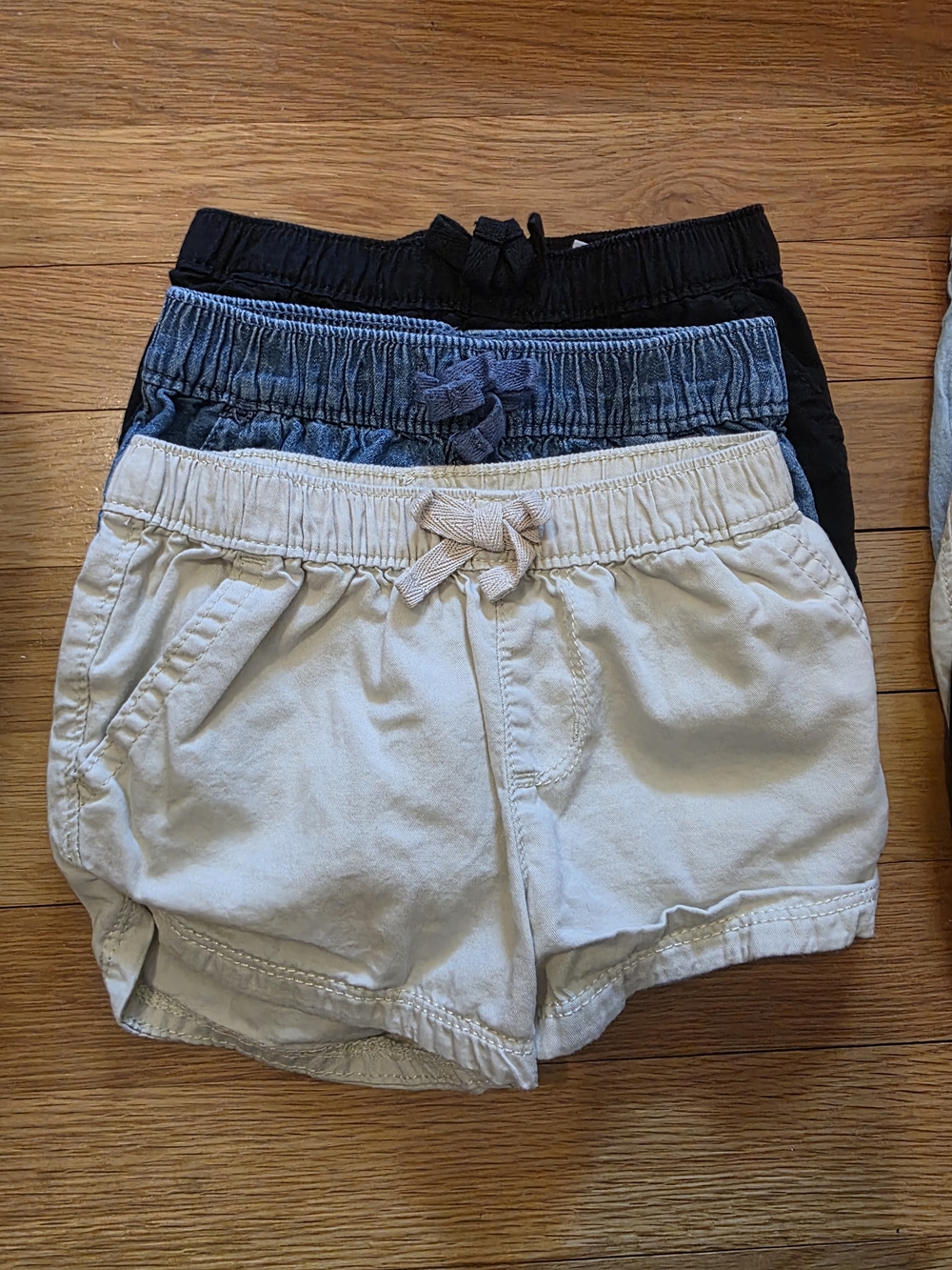 3 Pk The Children's Place Pull-On Shorts - Cream, Denim Blue & Black